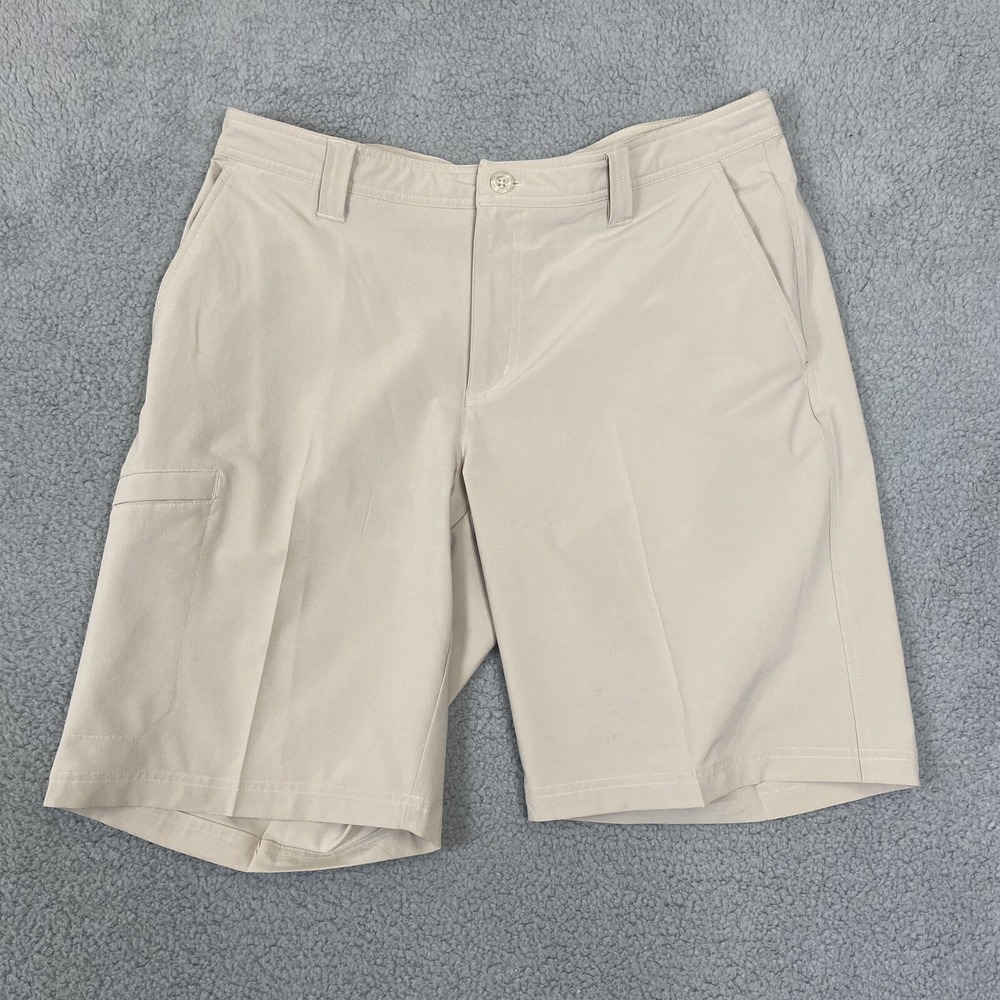 Under Armour Golf Shorts Mens 36 Tan Khaki Performance Flat Front Utility Pocket